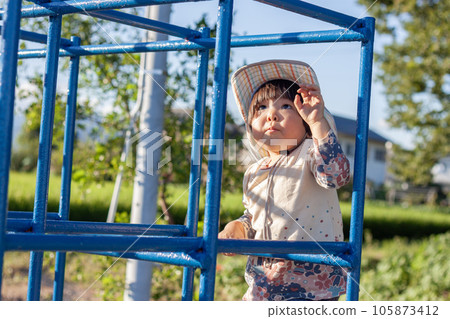 child playing on jungle gym 105873412