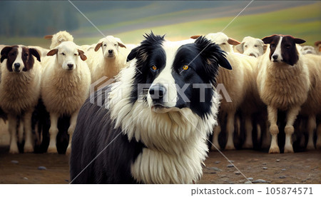 Shepherd german dog with a special sheeps flock. Generated with Artificial Intelligence 105874571