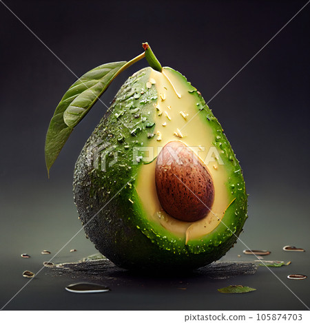 Artistic Illustration AI avocado cut half with irregularities Artistic Illustration AI avocado cut half with irregularities 105874703