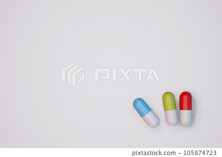 3d rendering of three capsules of medicine on white background 105874723