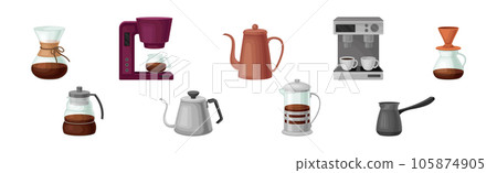 Coffee Drink Brewing Equipment and Device Vector Set 105874905