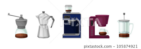 Coffee Drink Brewing Equipment and Device Vector Set Coffee Drink Brewing Equipment and Device Vector Set 105874921
