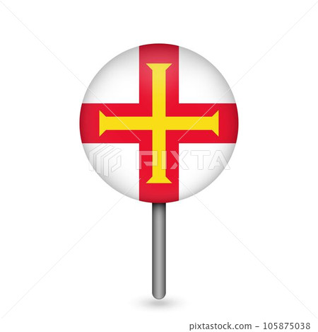Map pointer with country Guernsey. Guernsey flag. Vector illustration. Map pointer with country Guernsey. Guernsey flag. Vector illustration. 105875038