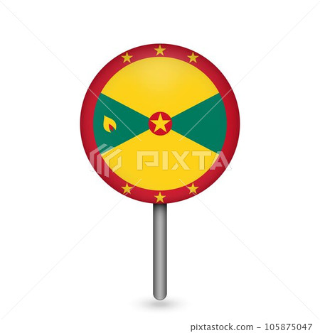 Map pointer with country Grenada. Grenada flag. Vector illustration. Map pointer with country Grenada. Grenada flag. Vector illustration. 105875047