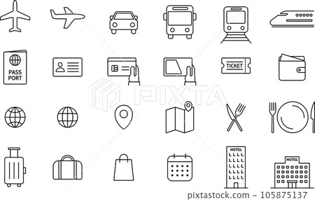 Travel-related line drawing icon set Travel-related line drawing icon set 105875137
