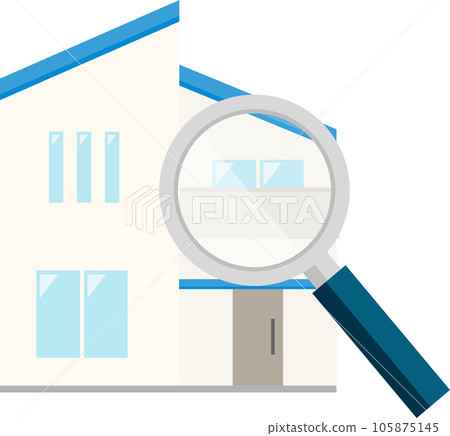 Illustration of a magnifying glass and a house 105875145