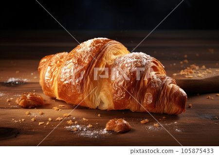 Crispy croissants on a wooden board Crispy croissants on a wooden board 105875433
