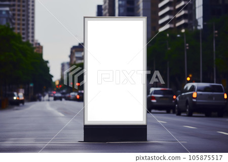 A billboard standing on the street in the city 105875517