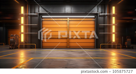 Roller door or roller shutter and concrete floor for background. Roller door or roller shutter and concrete floor for background. 105875727