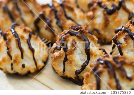 Delicious coconut cookies with chocolate Delicious coconut cookies with chocolate 105875880