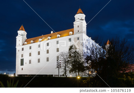 Medieval Bratislava Castle part at night illumination Medieval Bratislava Castle part at night illumination 105876119