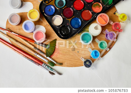 Watercolor paint palette, Stock image