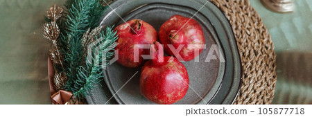 Serving a festive Christmas table in Scandinavian style. Decor on the table before the holiday. 105877718