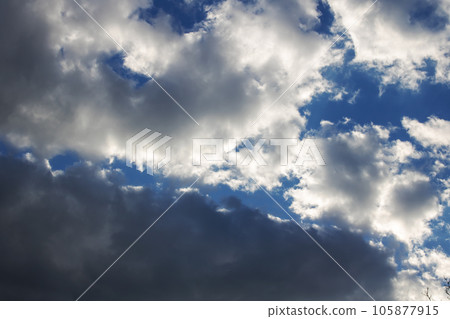 Dark blue clouds in a stormy sky Dark blue clouds in a stormy sky 105877915
