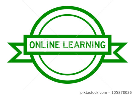 Vintage green color round label banner with word online learning on white background 105878026