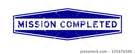 Grunge blue mission completed word hexagon rubber seal stamp on white background 105878380