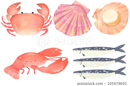 螃蟹 扇貝 龍蝦 魚 螃蟹 扇貝 龍蝦 魚 105878691