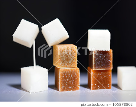 realistic sugar cubes on black background realistic sugar cubes on black background 105878802