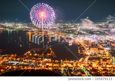 (Hokkaido) Hakodate city and fireworks seen from Mt. Hakodate observatory (Hokkaido) Hakodate city and fireworks seen from Mt. Hakodate observatory 105879113