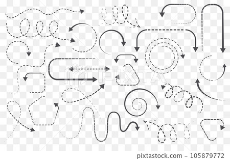 Infographic elements on isolated transparent background, simple arrows. Line art style. Set of different pointers and arrows. Black and white illustration. Doodles Infographic elements on isolated transparent background, simple arrows. Line art style. Set of different pointers and arrows. Black and white illustration. Doodles 105879772
