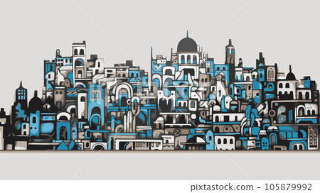 Middle East old town cartoon. Travel holiday voyage tourism arabian city. Cityscape colored vector illustration 105879992
