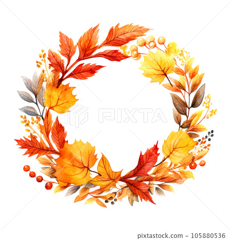 Autumn wreath watercolor for decorative design. Vintage banner for wallpaper design. 105880536