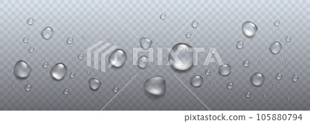 Realistic rain drops, air bubblies, oxygen on the transparent background. Vector 105880794