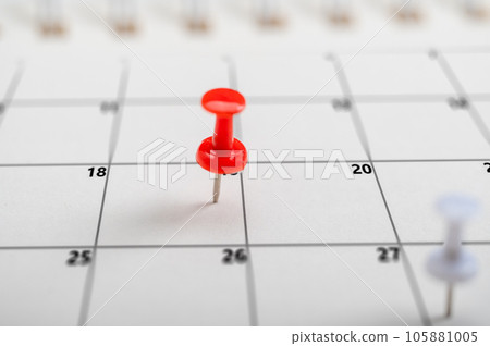 Colorful Push pin in calendar. Calendar page pinned in calender on date, business meeting schedule or travel planning concept. and reminder concept. Calendar appointment Colorful Push pin in calendar. Calendar page pinned in calender on date, business meeting schedule or travel planning concept. and reminder concept. Calendar appointment 105881005