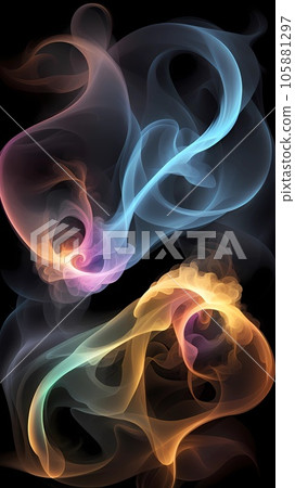 Colorful smoke burning fire flame on black background 105881297