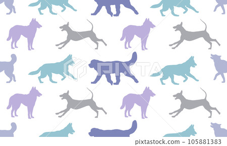 Seamless pattern. Silhouette dogs different breeds 105881383