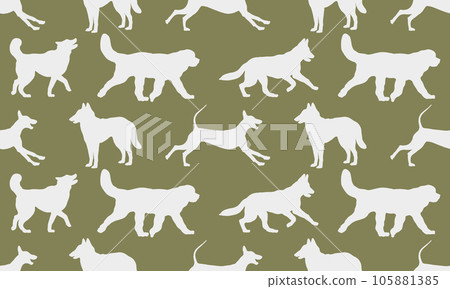 Silhouette dogs different breeds in various poses Silhouette dogs different breeds in various poses 105881385