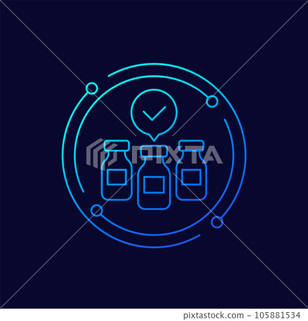 Vaccine supply icon with bottles, linear design 105881534