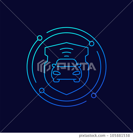 car alarm icon with a shield, linear design 105881538