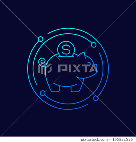 moneybox, piggy bank, savings icon, linear design 105881556