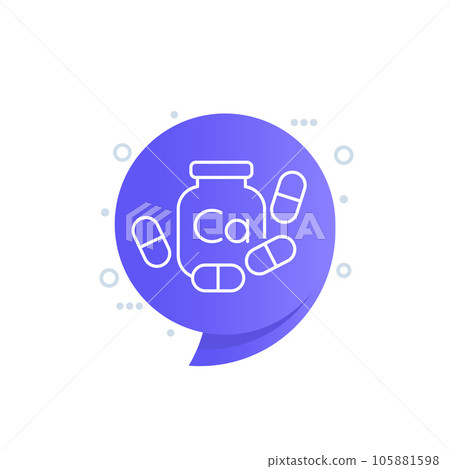 calcium supplement line icon with bottle, vector 105881598