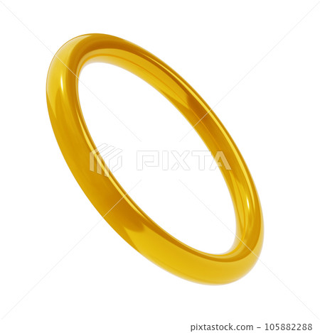 3d render shape metallic golden abstract ring. Glossy geometric primitive gold object round isolated with clipping path. Iridescent trendy design 105882288