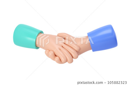 3d illustration hand. Deal icon. Cartoon character handshake. Business clip art isolated with clipping path 105882323