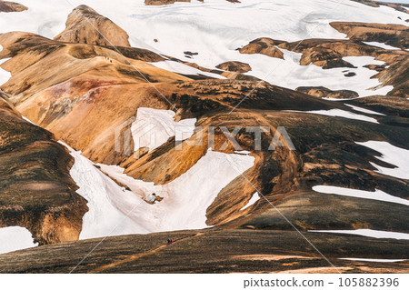 Volcanic mountain during summer on Icelandic highlands at Landmannalaugar, Iceland Volcanic mountain during summer on Icelandic highlands at Landmannalaugar, Iceland 105882396