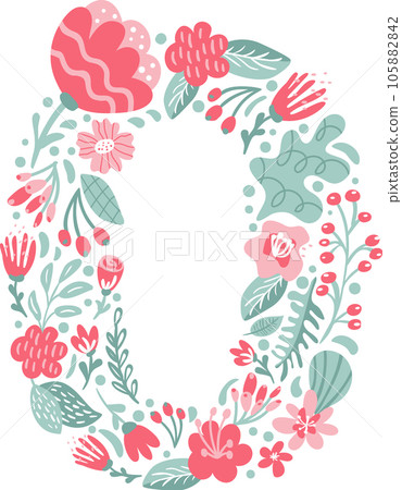 Vector Hand Drawn Font Number 0 zero with Flowers and Branches Blossom Spring. Floral alphabet Typography Summer letter monogram or Logo Design wedding abc Vector Hand Drawn Font Number 0 zero with Flowers and Branches Blossom Spring. Floral alphabet Typography Summer letter monogram or Logo Design wedding abc 105882842
