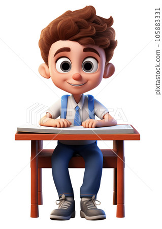 Cartoon Boy is Sitting at a School Desk Cartoon Boy is Sitting at a School Desk 105883331