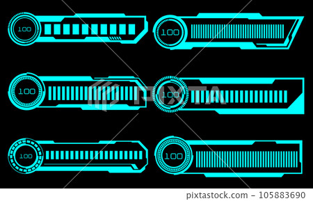Set of HUD modern loading progress bars user interface elements design technology cyber blue on black futuristic vector 105883690