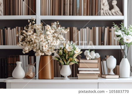 Modern interior Bookshelf in cozy and warm style 105883770