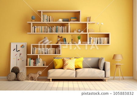 Modern interior design The reading room is decorated in yellow in a bright style 105883832