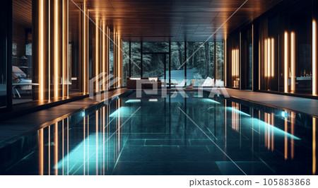 Modern house with swimming pool in luxury style at night 105883868
