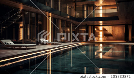 Modern house with swimming pool in luxury style at night 105883871
