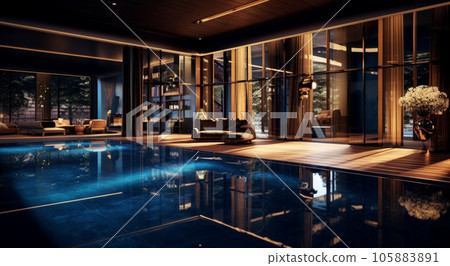 Modern house with swimming pool in luxury style at night 105883891