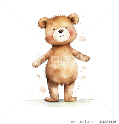 Watercolor cute cartoon bear isolated on white background. Generative ai. 105884436