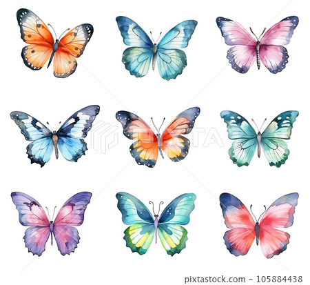 Set of watercolor butterflies isolated on white background. Generative ai. 105884438
