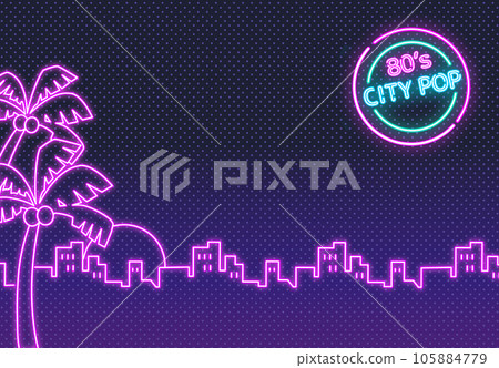 80's city pop neon sign background with horizontal icons 1 105884779