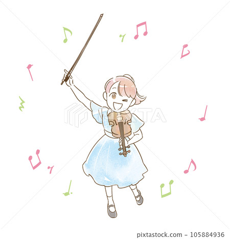 Watercolor analog style girl violin performance recital illustration (with notes) Watercolor analog style girl violin performance recital illustration (with notes) 105884936